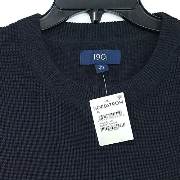 1901 Nordstrom Crewneck Ribbed Knit Sweater In Black Caviar Size XL NEW - Picture 2 of 11